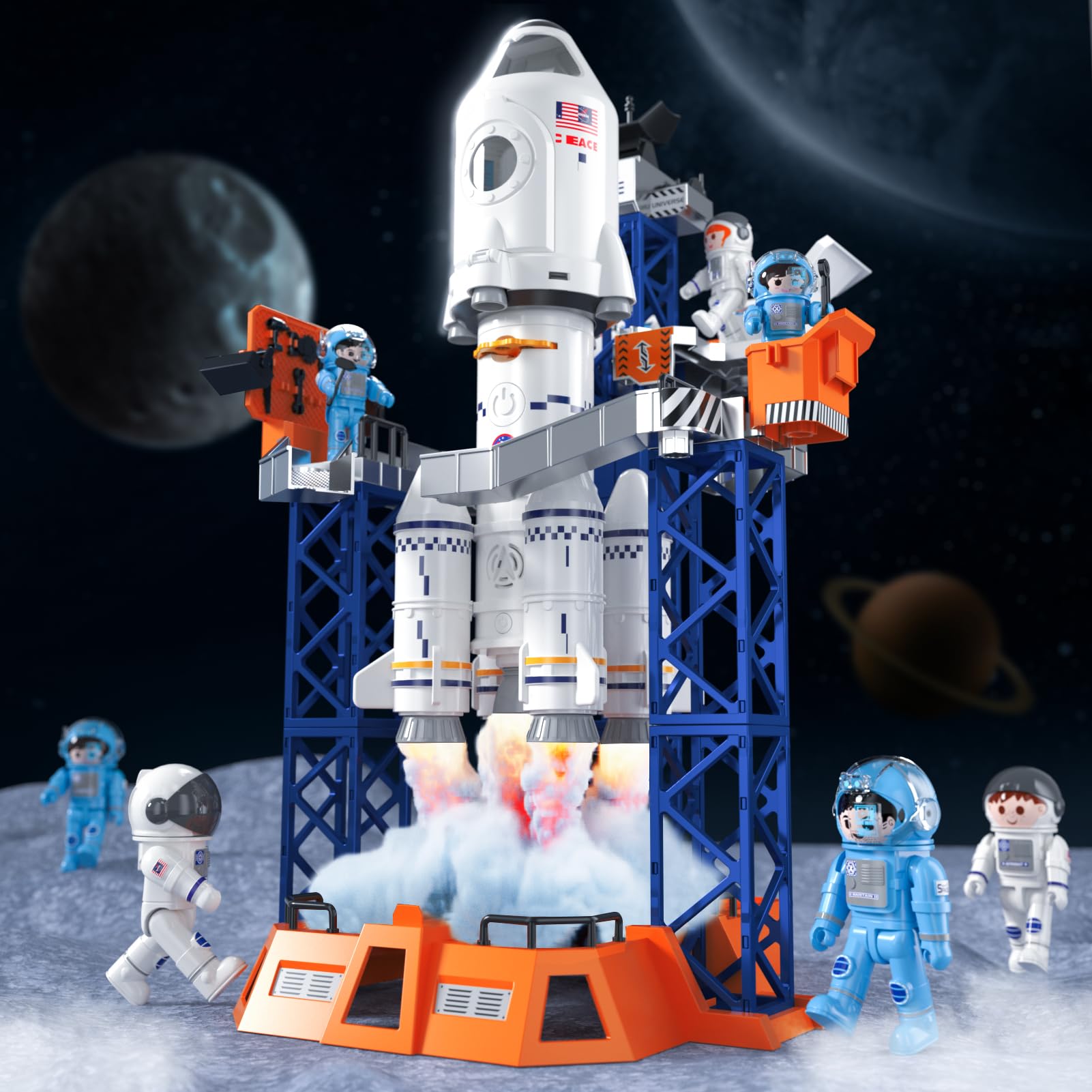 Photo 1 of Rocket Launcher Space Shuttle Toys for Kids Boys Age 3 4 5 6 7 8 9 Years Old, 2-in-1 STEM Building Aerospace Toys with Rocket Launcher for Indoor Outdoor, Spaceship Toys Birthday Gift for Boys Girls