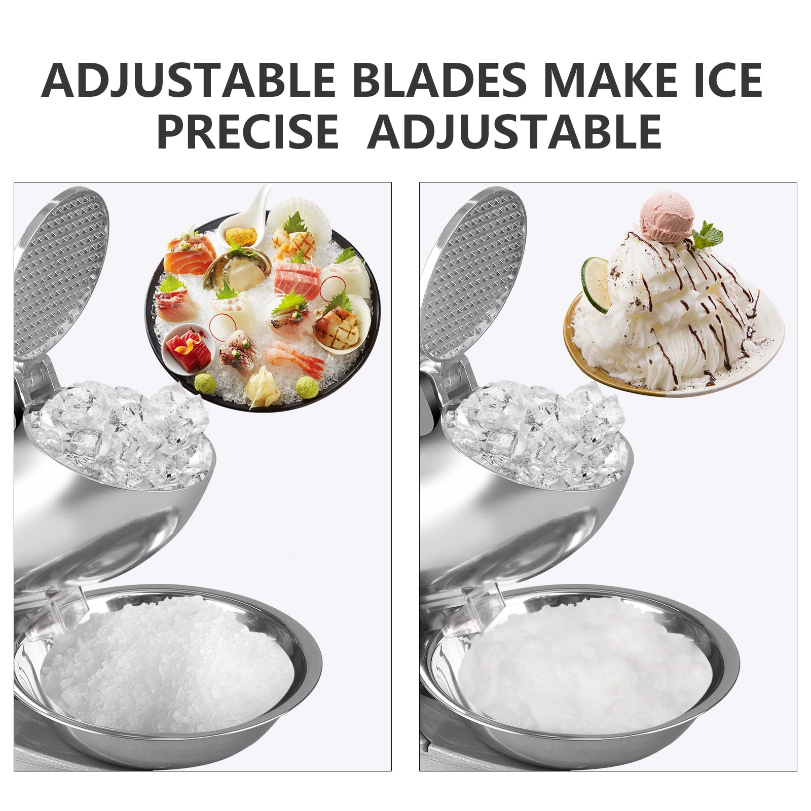 Shaved Ice Machine 380W Electric Ice Crusher Triple Blades Ice Crusher Shaver 286lbs/hr Snow Cone Machine 1500 RPM Stainless Steel Ice Shaver Ice Shaving Machine for Home and Commercial