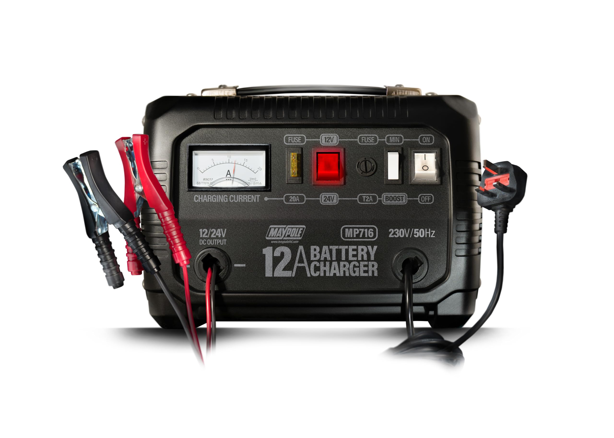 Maypole 12A 12/24V Metal Cased Car Battery Charger Lead Acid AGM Car Caravan Motorhome Van