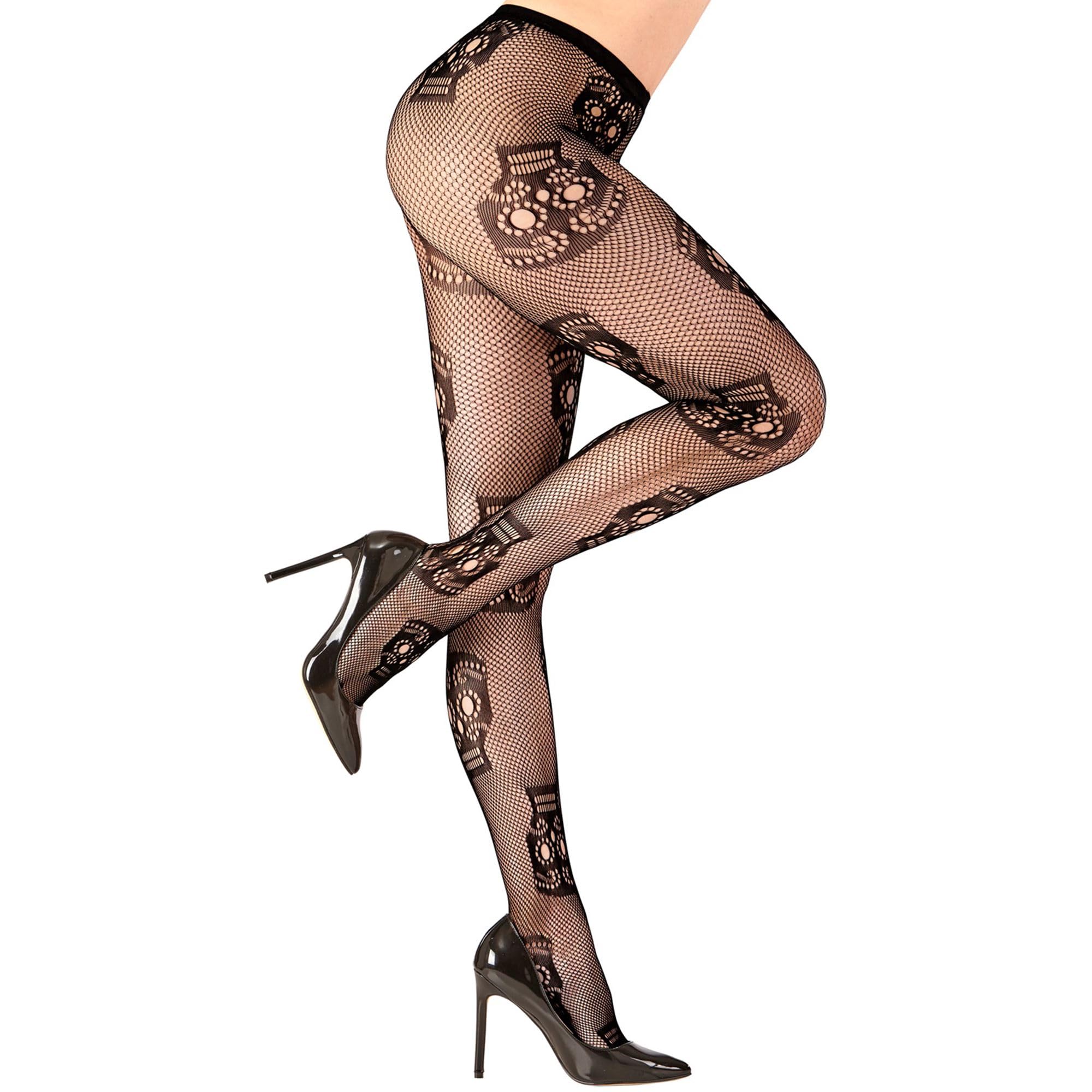W WIDMANN MILANO Party Fashion - Tights with Skulls Dia de los Muertos for Women, Dark, Gothic, Horror, Halloween, Carnival, Theme Parties, 50 DEN, One Size for Adults, Black