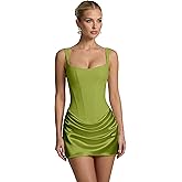 Breydcc Short Satin Homecoming Dresses for Teen Spaghetti Strap Corset Mini Dress Formal Cocktail Party Dress