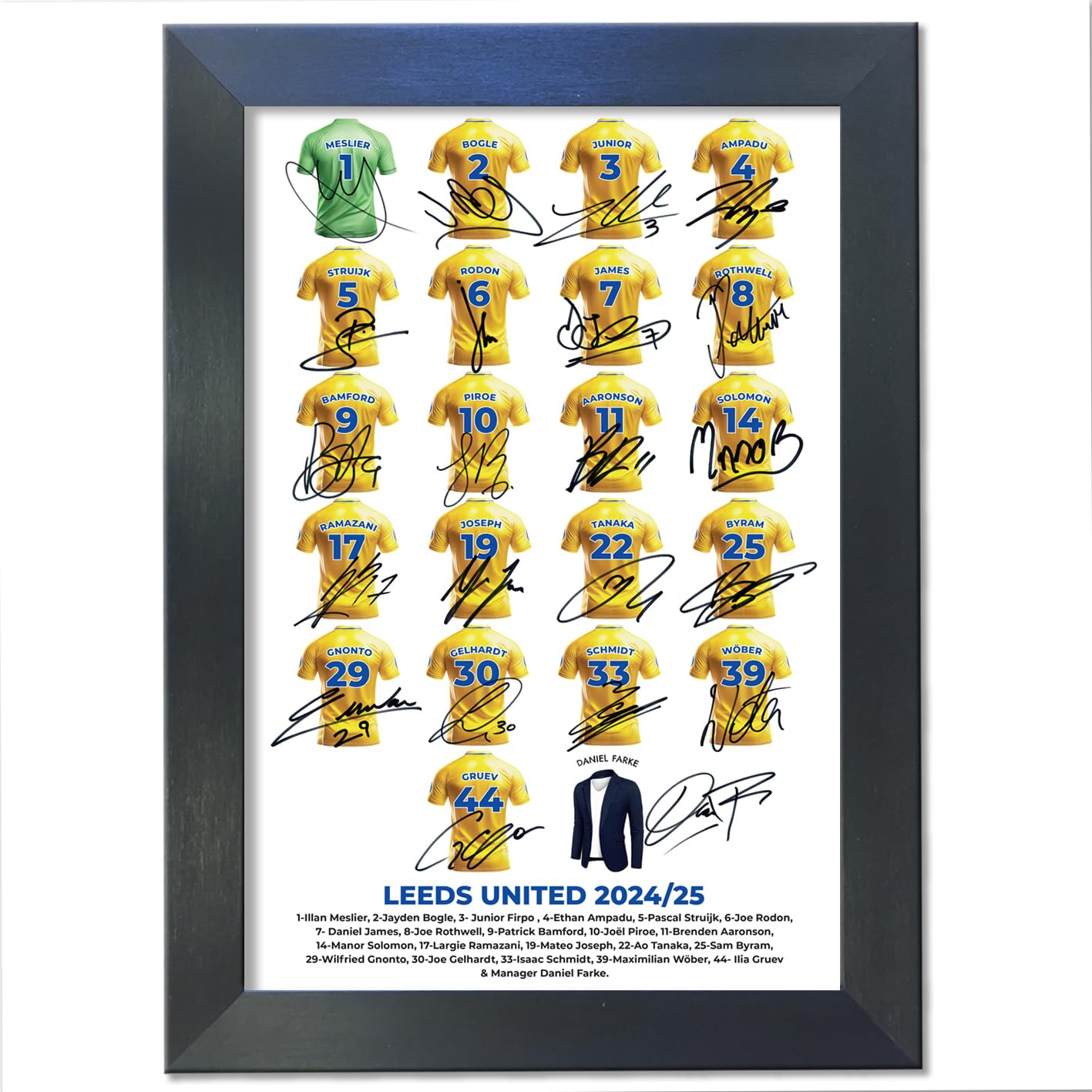 Generic Leeds United Autograph Signed 2024-2025 Season Reproduction Mounted Team Photo Framed 34 x 46cm A3 Print Black Frame #879