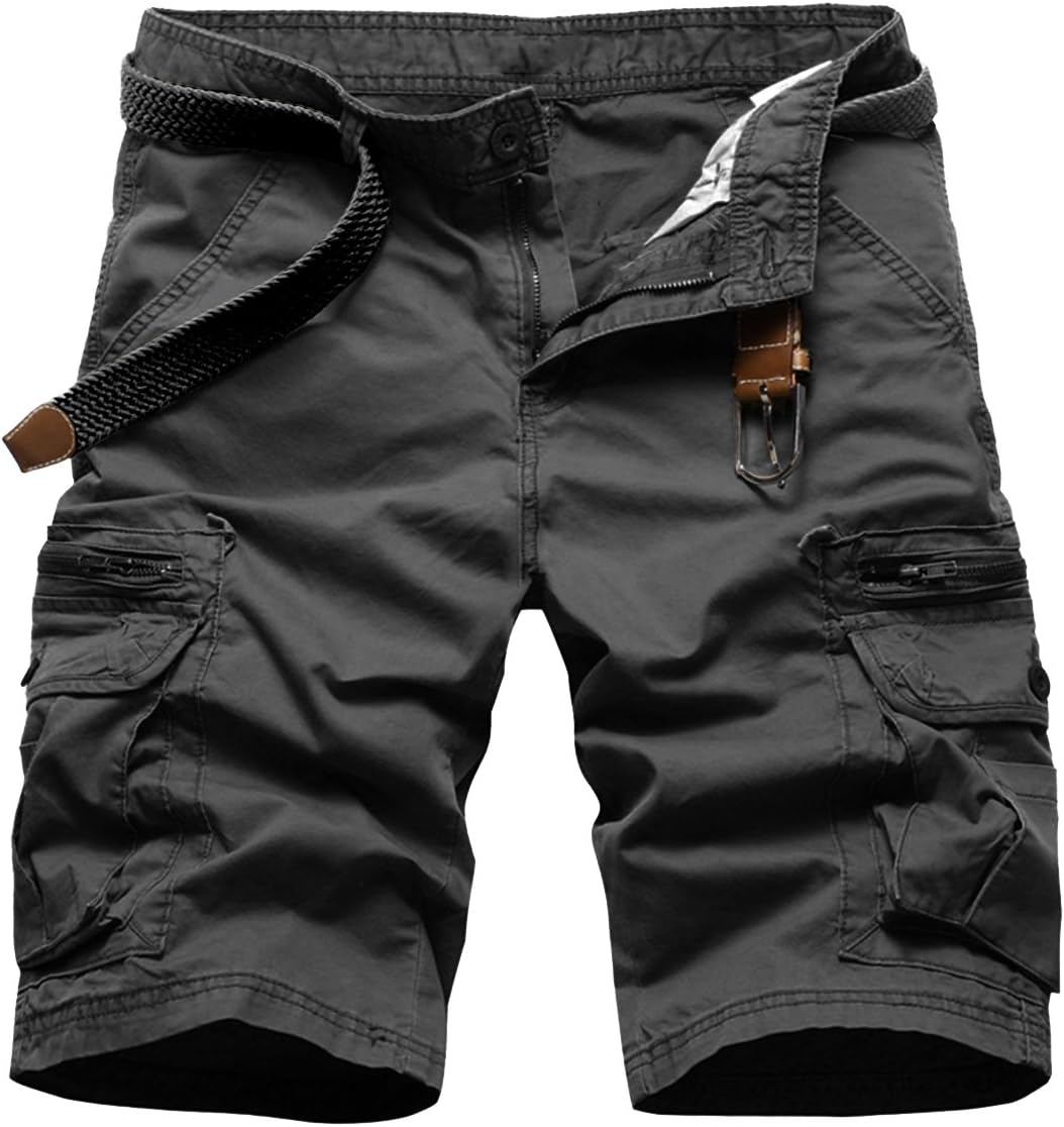 P2U Mens Multi-Pocket Solid Casual Twill Cargo Shorts