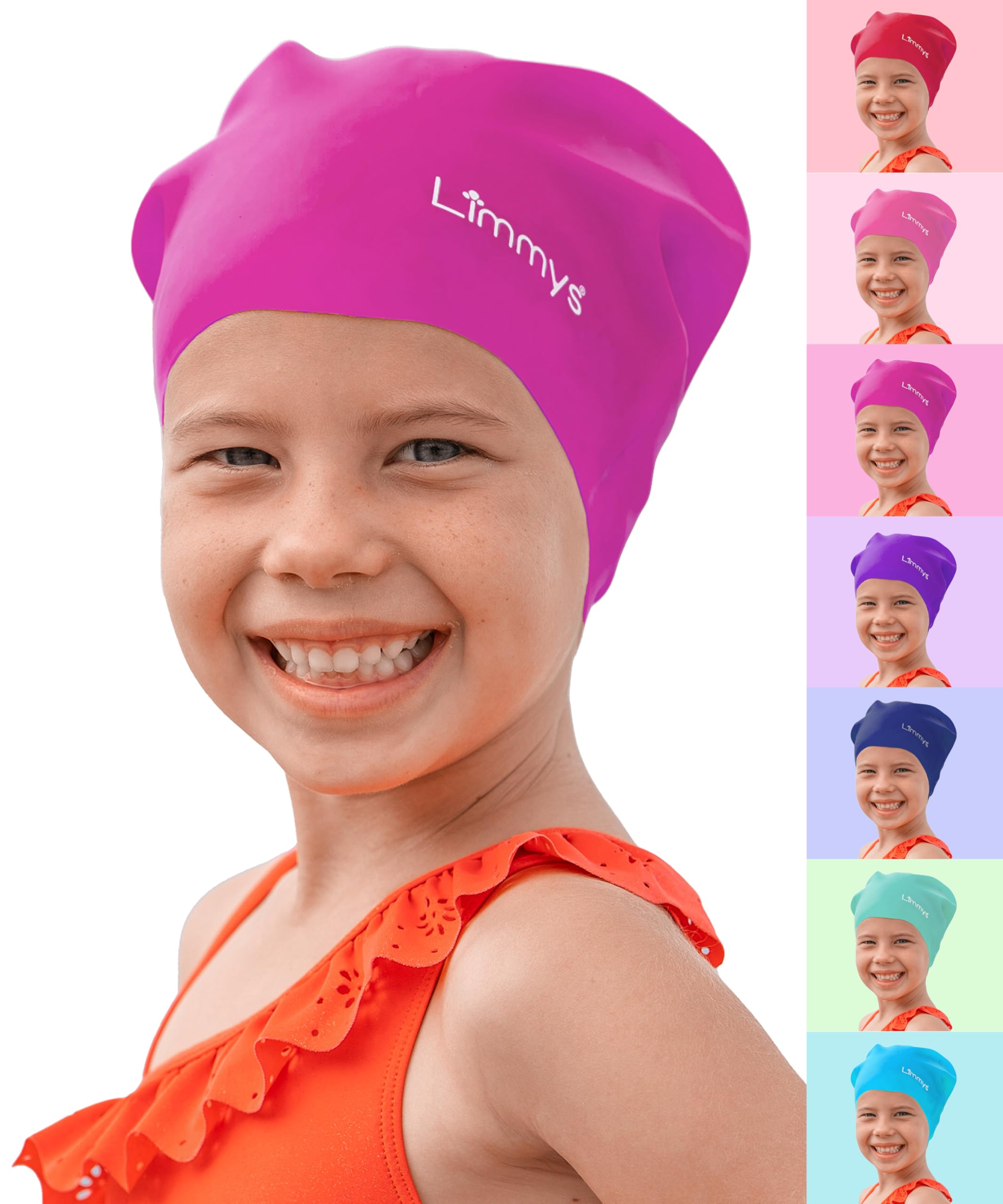 Limmys Kids Swim Cap – 100% Silicone Swim Cap for Long Hair – Soft, Stretchy & Comfortable Swimming Cap – Designed for Durability & a Tangle-Free Experience