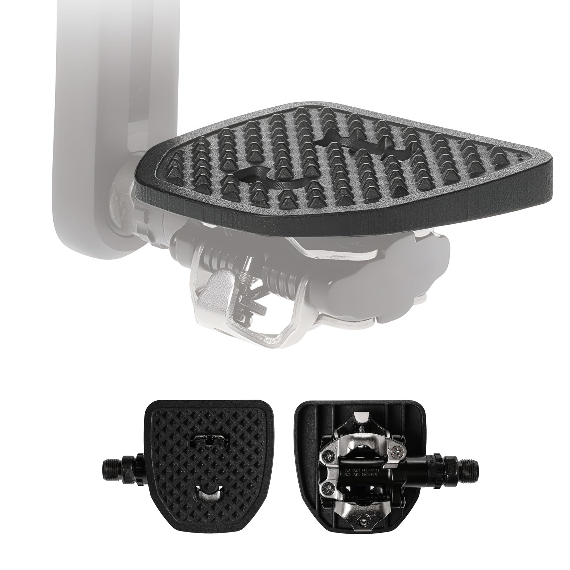 PP Pedal Plate | SPDX | Adapter compatible with Shimano SPD and Look X-Track clipless MTB pedals | Converts clipless into flat pedals | No cleats needed | Adding grip and comfort