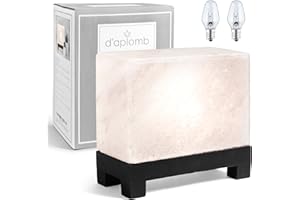 d'aplomb 100% Authentic Natural Himalayan Salt Lamp;Hand-Carved Modern Rectangle Rare White Crystal Rock Salt from The Himalayan Mountain; Footed Wood Base, Dimmer Cord; 11.5 lbs