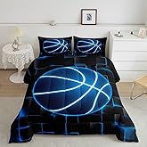 Feelyou Basketball Comforter Set Full Size Kids Gaming Sports Comforter for Boys Teens Blue and Black Bedding Set Geometric Honeycomb Duvet Set Room Decor Quilt Set