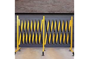 BSTYJQXH 23FT Traffic Barricade with Casters, Metal Expandable Barricade, Folding Security Gate, Retractable Fence Outdoor Barricade Fence for Construction Area, Traffic Control