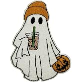 3'' Gifts for Iced Coffee Lovers, Ghost with Iced Coffee Embroidered Iron On Patch