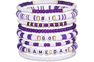 CEALXHENY Game Day Bracelets for Women Red Blue Spirit Day Accessories Stackbale Clay Heishi Bracelets Beaded Stretch Bracelet Football Mom Accessories Outfits Jewelry Gifts