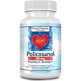 Policosanol 20mg - Supports Cardiovascular &amp; Cholesterol Health, 100 Ct | High Potency Policosanol from Pure Sugar Cane - Supports Free Radical &amp; Antioxidant Protection - No Fillers, 100 Vegan Caps