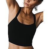 Calmlook Women's Seamless Crop Tank Tops Scoop Neck Ribbed Workout Cami Cute Athletic Sleeveless Racerback Cropped Tank