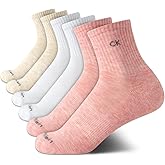 Calvin Klein Womens High Quarter Socks - 6 Pack Performance Cushioned Crew Cuffed Athletic Socks for Women with Arch Support