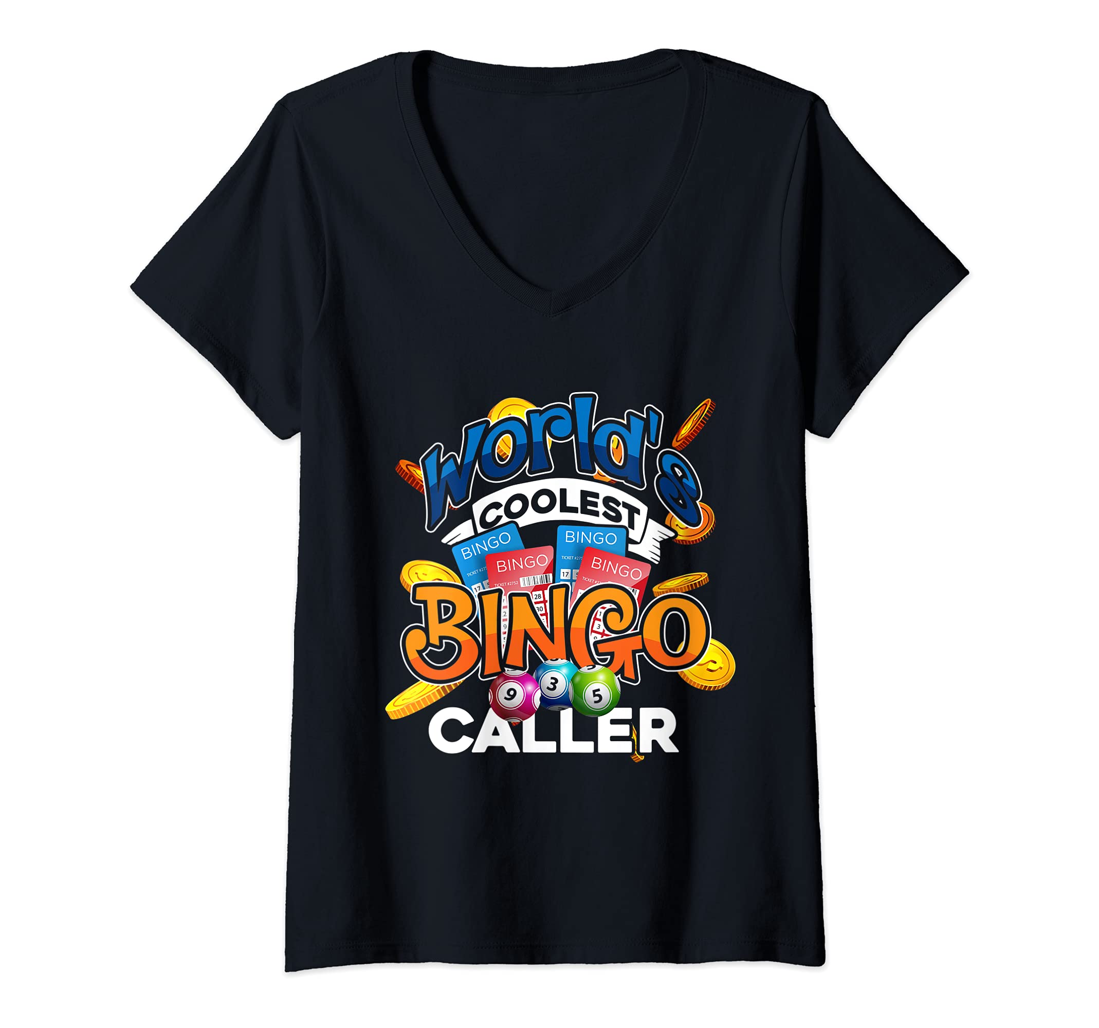Womens Gambling Funny Bingo Caller Gift Bingo Player Bingo V-Neck T-Shirt