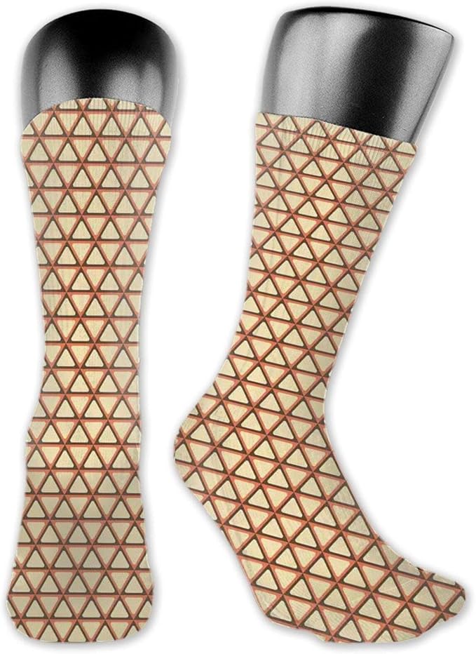 Socks Compression Medium Calf Crew Sock,Grid Triangles With Rhombus And