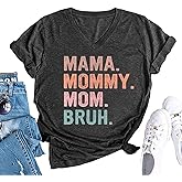 Mama Mommy Mom Bruh Tshirt Women Casual V-Neck Short Sleeve Tee Tops Funny Mom Shirt Mama Life T-Shirt