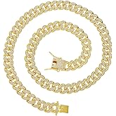 HH BLING EMPIRE Silver Gold Cuban Link Chain for Men/Women, Iced Out Mens Diamond Chain Necklace-Miami Cuban Link Chains Hip Hop Jewelry
