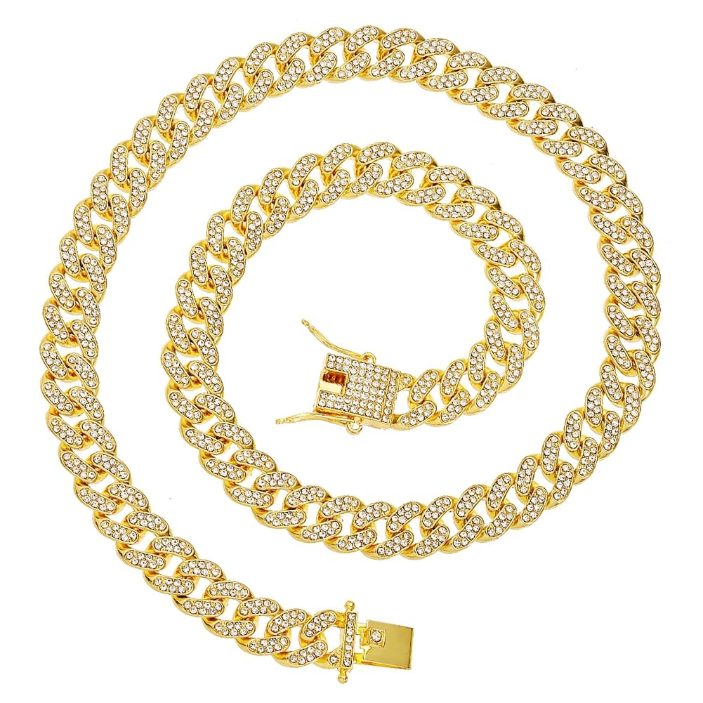 HH BLING EMPIRE Silver Gold Cuban Link Chain for Men/Women, Iced Out Mens Diamond Chain Necklace-Miami Cuban Link Chains Hip Hop Jewelry