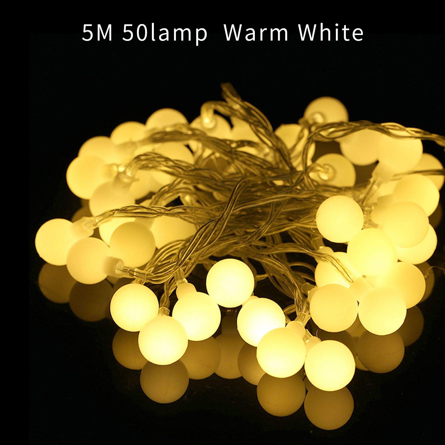 owlguart Globe String Lights Fairy Decorative Light for Outdoor, Indoor, Home,Wedding,Christmas Tree, Party (Warm White, Battery-Powered, USB-Powered,50 LED 16 Ft)