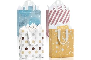 STYPOP 10" Gift Bags Medium Size (4 Pack) - Includes Tissue Paper & Cards, Reusable Non-Woven Gift Bags with handles, Perfect for Birthday, Wedding, Baby Shower, Party, Holiday, 10" x 8" x 4"