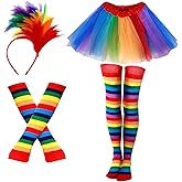 Hicarer 4 Set Mardi Gras Costume Mardi Gras Tutu Skirt Over Knee High Socks Arm Warmer Stretchy Gloves Headwear Headband