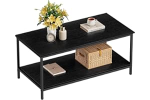 SAYGOER Black Coffee Table for Living Room Modern Rectangle 2-Tier Coffee Tables with Storage Industrial Wood Center Table for Large or Small Spaces Apartment Home Office, All Black