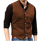 SOLOVEDRESS Mens Vintage Tweed Suit Vest V Neck Casual Wool Waistcoat for Wedding Groomsmen