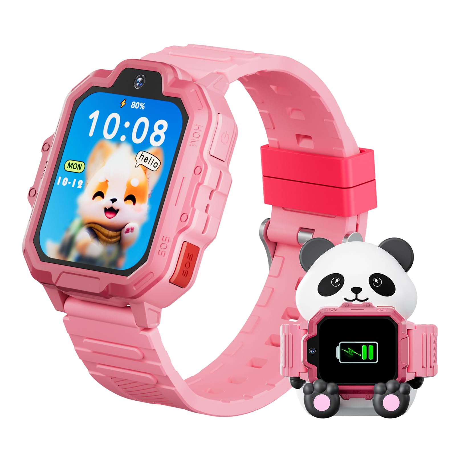 Photo 1 of 4G Kids Smart Watch, T17 Smartwatch Gifts with Panda Holder, GPS Tracker, Video Calling, SOS, Voice Chat, SMS, School Mode, Puzzle Games, HD Touch Screen for Boys & Girls 3-12?Pink?