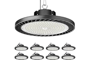 ONLYLUX 8 Pack LED High Bay Lights 200W, 30000LM 6500K UFO High Bay Led Shop Lights AC100-277V with Plug Industrial Warehouse Workshop Factory Barn Garage Area Lighting Fixture