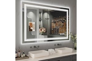 ISTRIPMF 48x32 Inch LED Bathroom Mirror, Front Light and Backlit Anti-Fog Dimmable Memory Lighted Vanity Mirror, Shatterproof Wall-Mounted Led Mirror for Bathroom