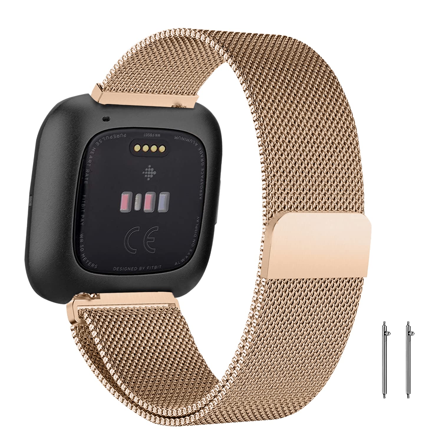 ZoRoll Metal Straps Compatible with Fitbit Versa/Fitbit Versa 2/Fitbit Versa Lite/Fitbit Versa SE, Stainless Steel Mesh Wristband, Replacement Band for Fitbit Versa/Versa 2/Versa Lite - Rose