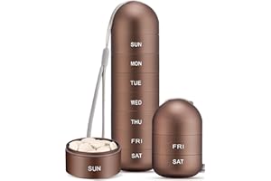 Zannaki Metal Moisture Proof Weekly Pill Organizer, Stackable Aluminum Alloy BPA Free Travel Hiking 7 Day Pill Box Case Waterproof and Large Compartment to Hold Pills, Vitamins, Fish Oil, Supplements