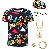 Inrajoper Boys 80s 90s Outfits 6 Pcs Hip Hop Costumes Accessories Kids Colorful T Shirt for Theme Party