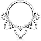 OUFER Daith Piercing Jewelry, 316L Stainless Steel Daith Earrings, 16G Clear CZ Design Daith Hoop Earring, Helix Cartilage Septum Piercing Jewelry