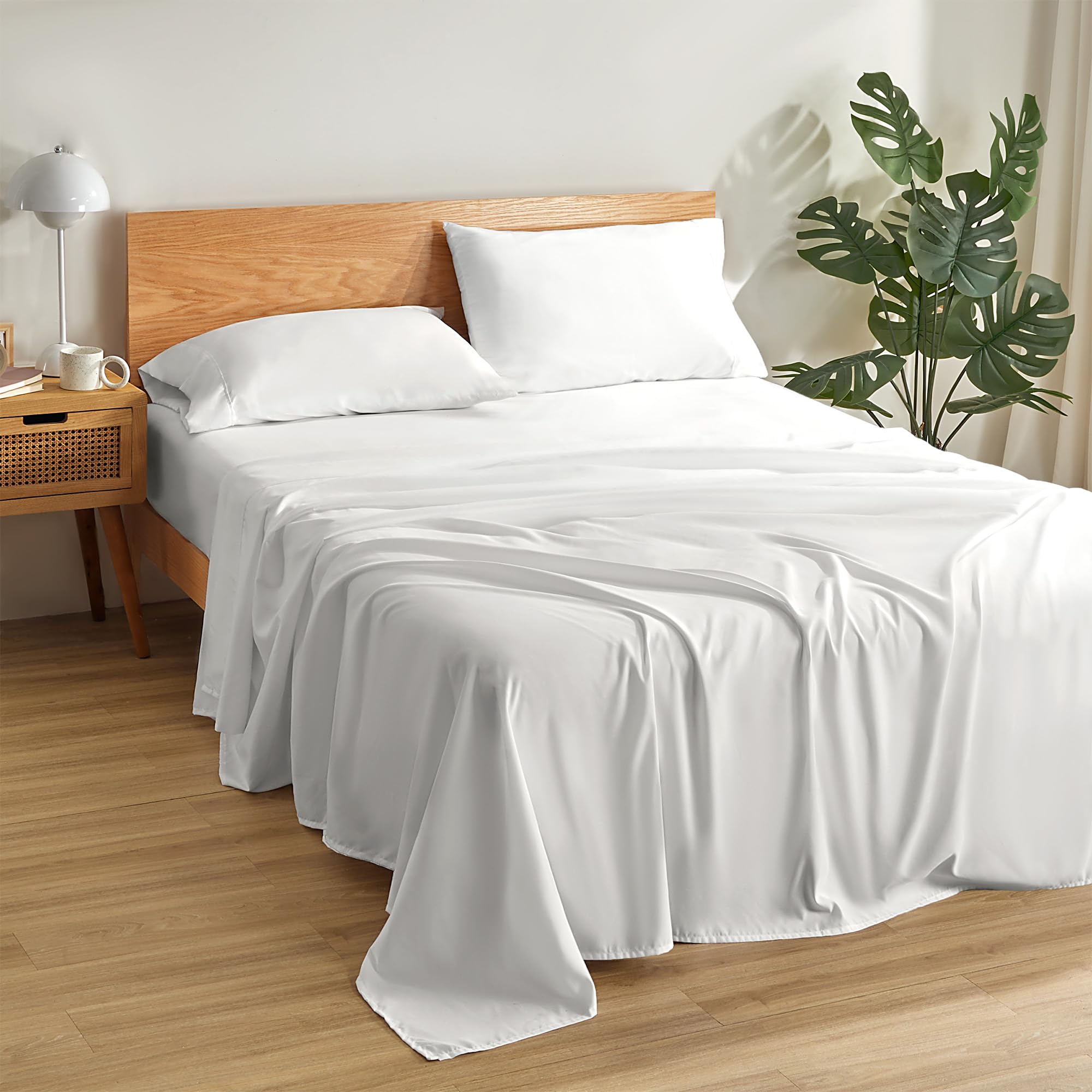 Photo 1 of SLEEP ZONE Lightweight Super Soft Easy Care Microfiber 4 Pieces Bedding Sheet Set with Deep Pocket, All Season Use for Adults, Male, Female, Washable (White, King)
