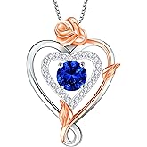 RIVIKO Infinity Heart Symbol Rose Birthstone Necklace for Women,925 Sterling Silver Heart Pendant Necklaces,Anniversary Valentines Jewelry Birthday Mothers Day Gifts for Mom Her Wife Women Girlfriend