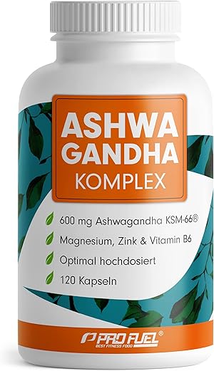 Ashwagandha Kapseln hochdosiert 120x - 600 mg Ashwagandha KSM-66® pro Tag - Komplex mit Ashwagandha-Wurzelextrakt, Magnesium, Zink, Vitamin B6 und Piperin - laborgeprüft mit Zertifikat - 100% vegan