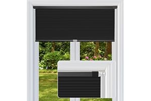 FabuBlinds Cordless Cellular Shades, No Drill No Tools Honeycomb Window Blinds, Blackout Light Blocking Cellular Shades for Window, Thermal Insulation Blinds, Easy to Install, Black 22" W x 48" H