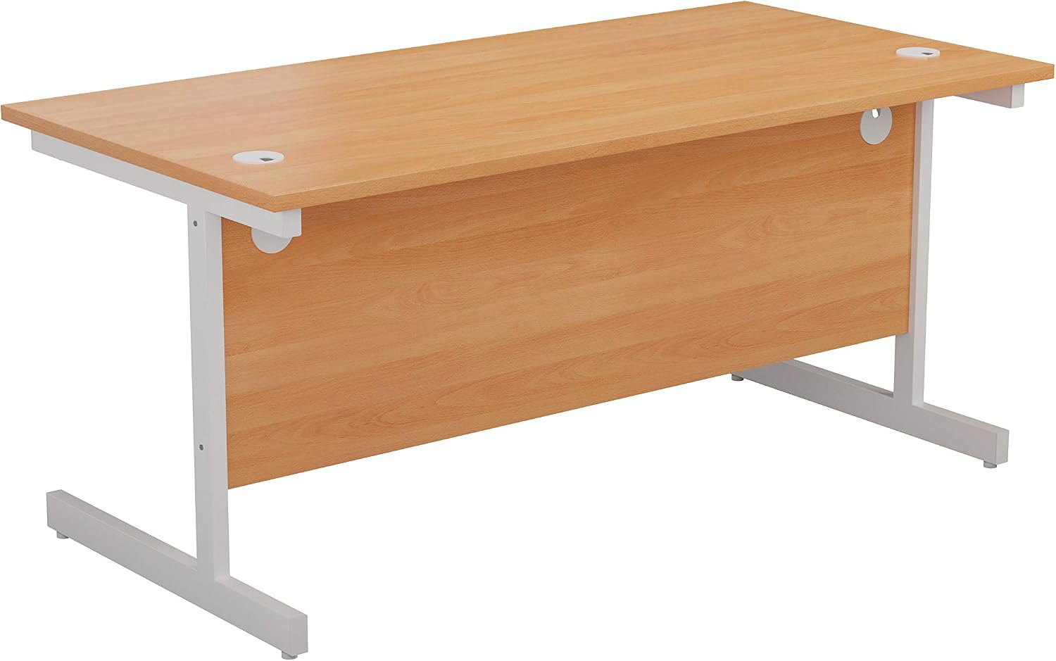 Office Hippo Heavy Duty Rectangular Cantilever Desk, Home, PC, Integrated Cable Ports, White Frame, Beech Top, 120cm x 60cm - Image 5