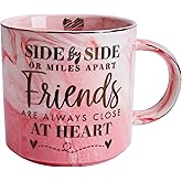 Long Distance Best Friend Birthday Gifts for Women - Funny Friendship Gift - Gifts for BFF, Bestfriend, Besties, Sister, Her - Side By Side Or Miles Apart - Cute Pink Marble Mug, 11.5oz Coffee Cup