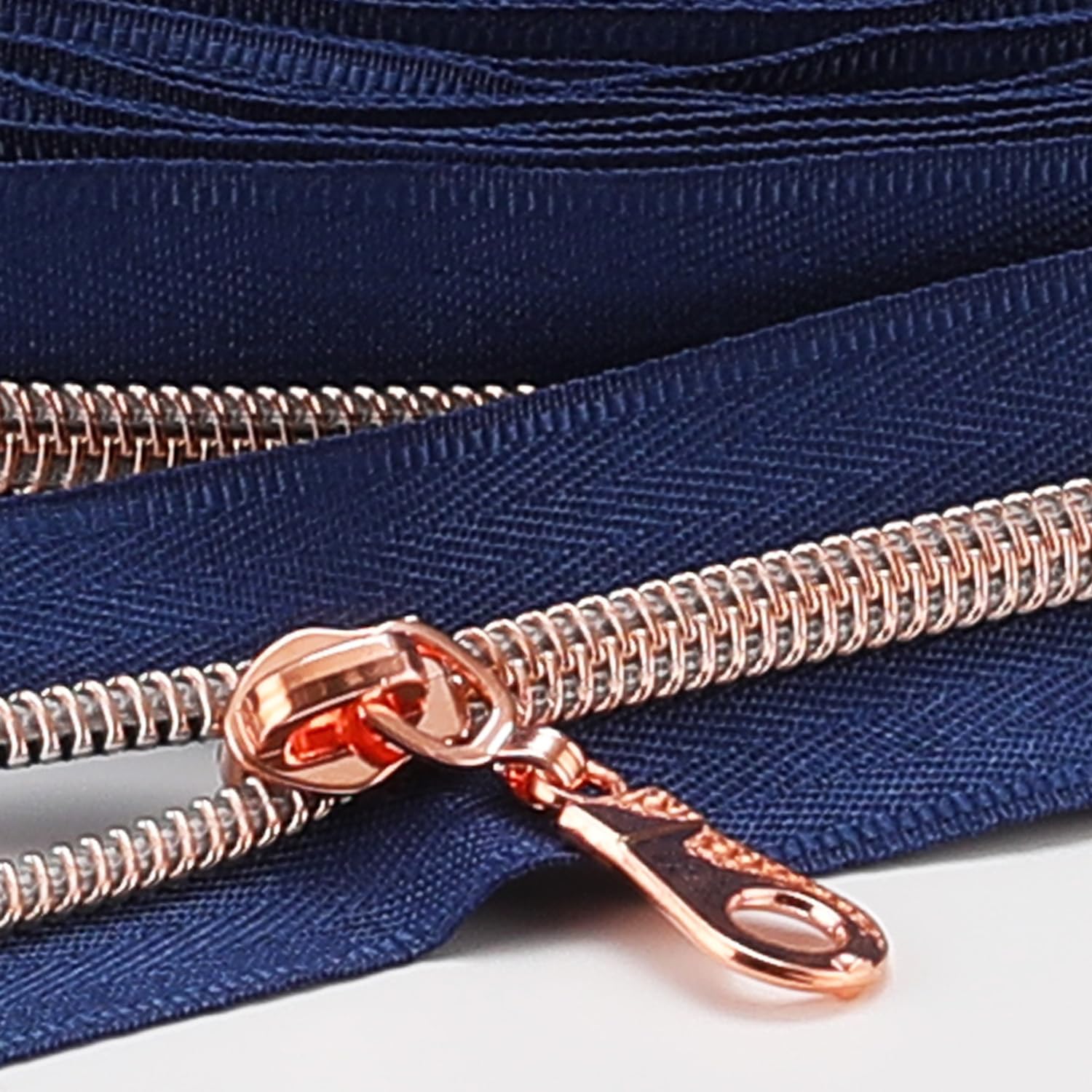 The Yards 10 Yards Bulk Navy Blue Nylon Coil Zipper with Rose Gold Teeth - Replacement Sewing Zipper with 10PCS Sliders for DIY Craft Bags — image 1