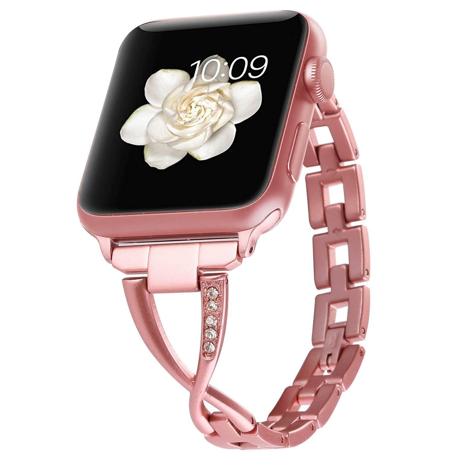 Gimartuk For Apple Watch Replacement Band, Stainless Steel Bling Rhinestone 38/40/42/44mm iWatch Wristband Metal Watch Bands Jewelry Bracelet Strap for Apple Watch Series 5 4 3 2 1 (Rose Gold-D, 38mm)