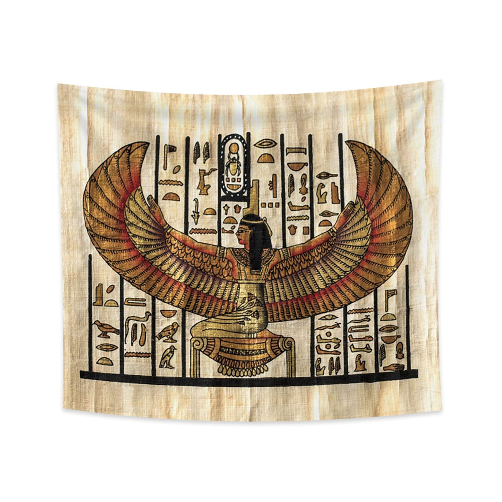 YONGFOTO 180x160cm Ancient Egypt Tapestry, Pharaoh Queen with Wings Hieroglyphs Papyrus Symbol Ancient Civilization Wall Hanging Tapestries for Home Wall Decor Table Cloth Blanket