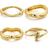Liliaafar 4 Pcs Chunky Gold Bangle Bracelets for Women Golden Plated Stackable Bracelet Set Cuff Big Statement Bangles Trendy Cuff Stack Fashion Gifts