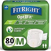 FitRight Adult Diapers, Extra+ Heavy Absorbency, M (Waist Size 32in-44in), 80 Count, OptiFit Incontinence Briefs for Men and Women, Disposable, Moisture-Wicking, Leak Protection,