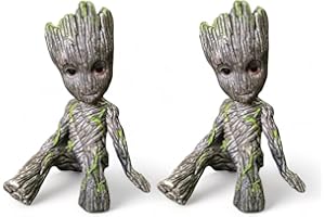 ZEshops Set of 2 Miniature Fairy Garden Sitting Groot Figurine - Cute PVC Statue for Kids, Home, Cake Toppers, and Car Decor