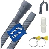 Anchira 3.2 FT Washing Machine Drain Hose, Flexible Dishwasher Drain Hose Extension Kit, Universal Washer Drain Hose, Corrugated Washer Hose with 1 Adapter, 2 Hose Clamps, 1 U-Bend Hose Holder