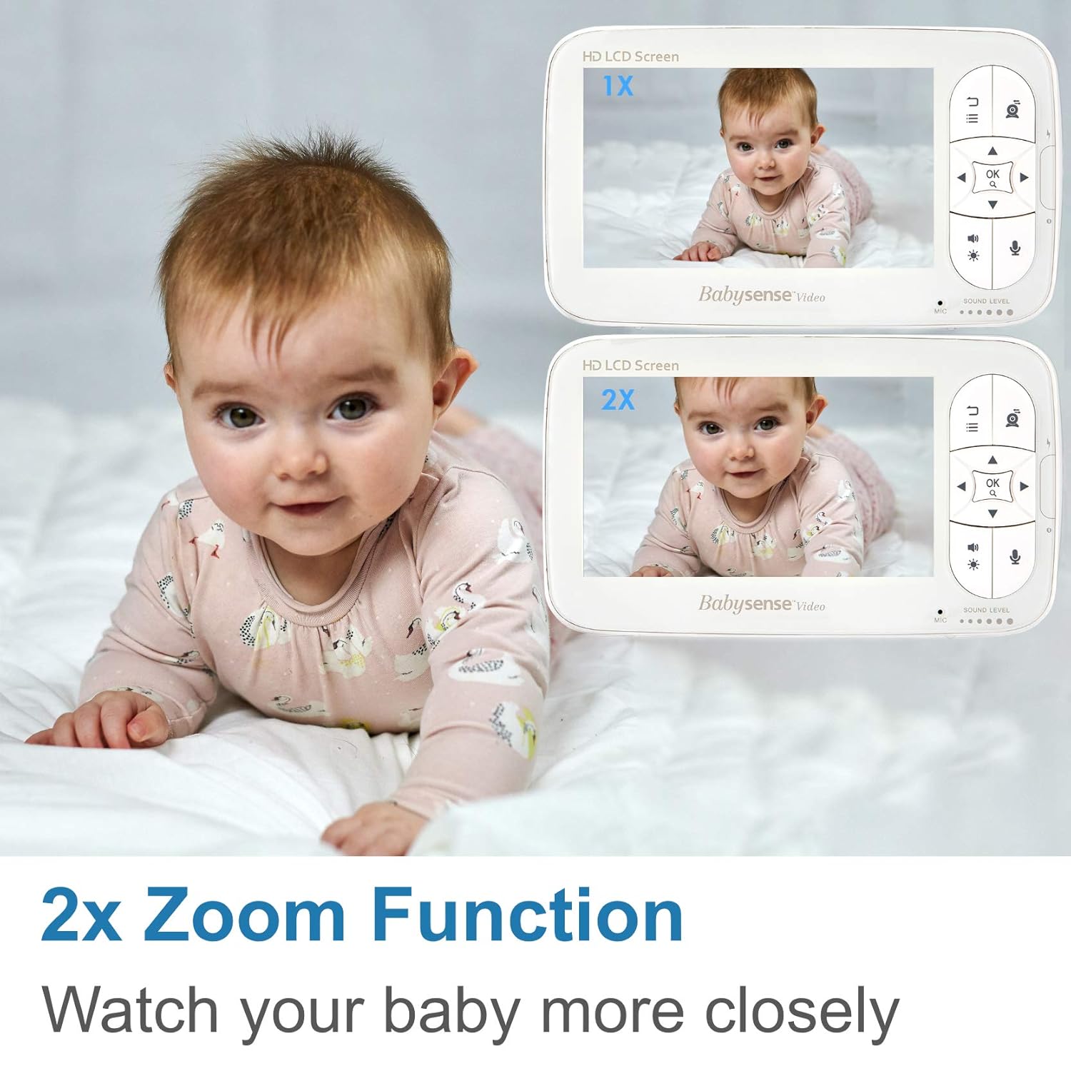5" HD Baby Monitor, Babysense Video Baby Monitor with Camera and Audio, Two HD Cameras with Remote PTZ, 960ft Range, Two-Way Audio, Zoom, Night Vision, Secure Hack-Free and Portable : Baby