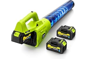MERIIED Leaf Blower Cordless, 21V Powerful Electric Leaf Blower with 2 * 4.0Ah Batteries & Fast Charger, 2-Speed Power Settings, Battery Powered Blowers for Lawn Care, Yard, Lawn, Patio, Dust, Blows Leaves