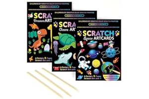 OPUHOHR 3 SET Magic Scratch Paper Art, Colorful Magic Drawing Art Book with 3 Scratch Pen for Birthday Halloween Christmas Pa